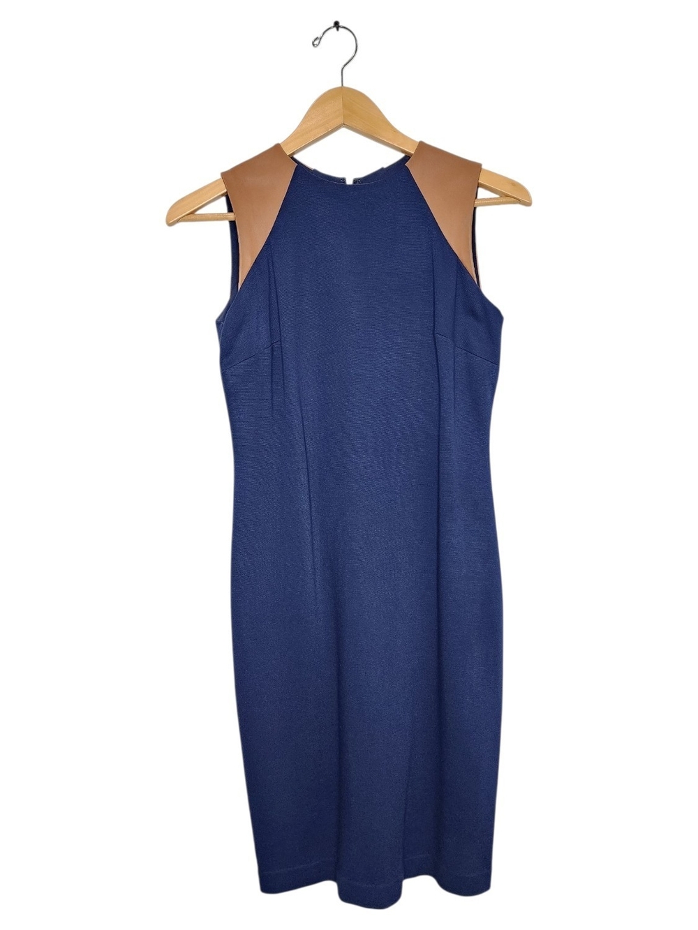 Lauren Ralph Lauren Blue Real Leather Trim Sheath Dress Petite 2P